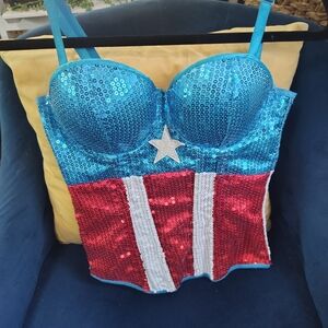Marvel Blue and Red Sequin Bustier Top